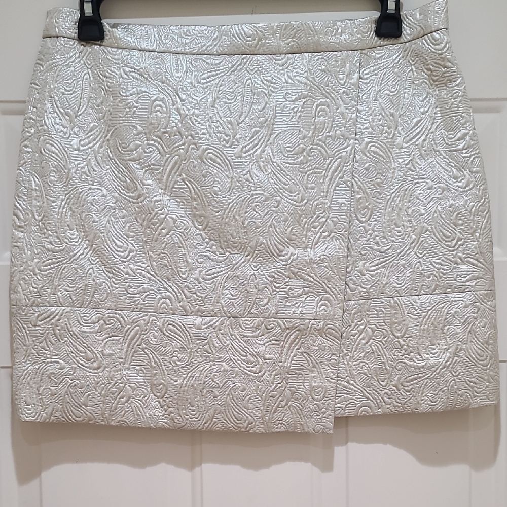 J Crew Metallic Champagne Silver Paisley Skirt Size 12